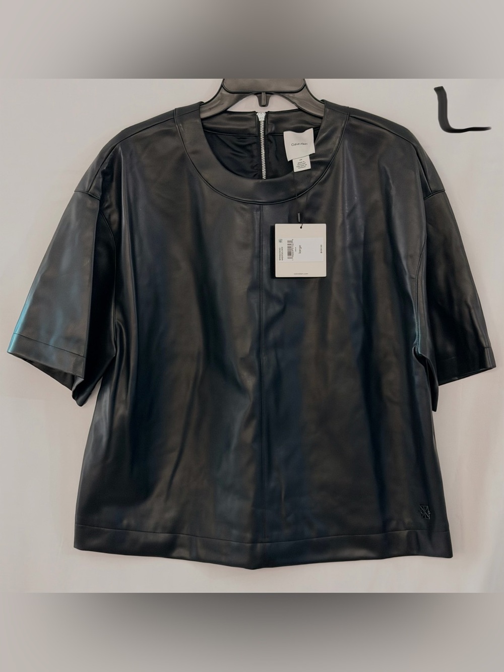 Calvin Klein Black Faux Leather Short Sleeve Crew Tee